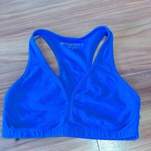 Beyond Yoga Spacedye Lift Your Spirits Sports Bra in Royal Blue.